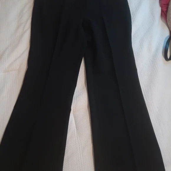 ny & co dress pants NYC Womens Black Pants with Stretch | Ponte Work Pants Burgundy / S rise dress pants Back zipper closure Back pockets Removable waist tie Double Petite Ponte Wide Leg Mid